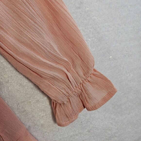 Andree by Unit Dress Women S Pastel Peach Pink Ruffle Long Sleeve Stretch Chic - Picture 8 of 16